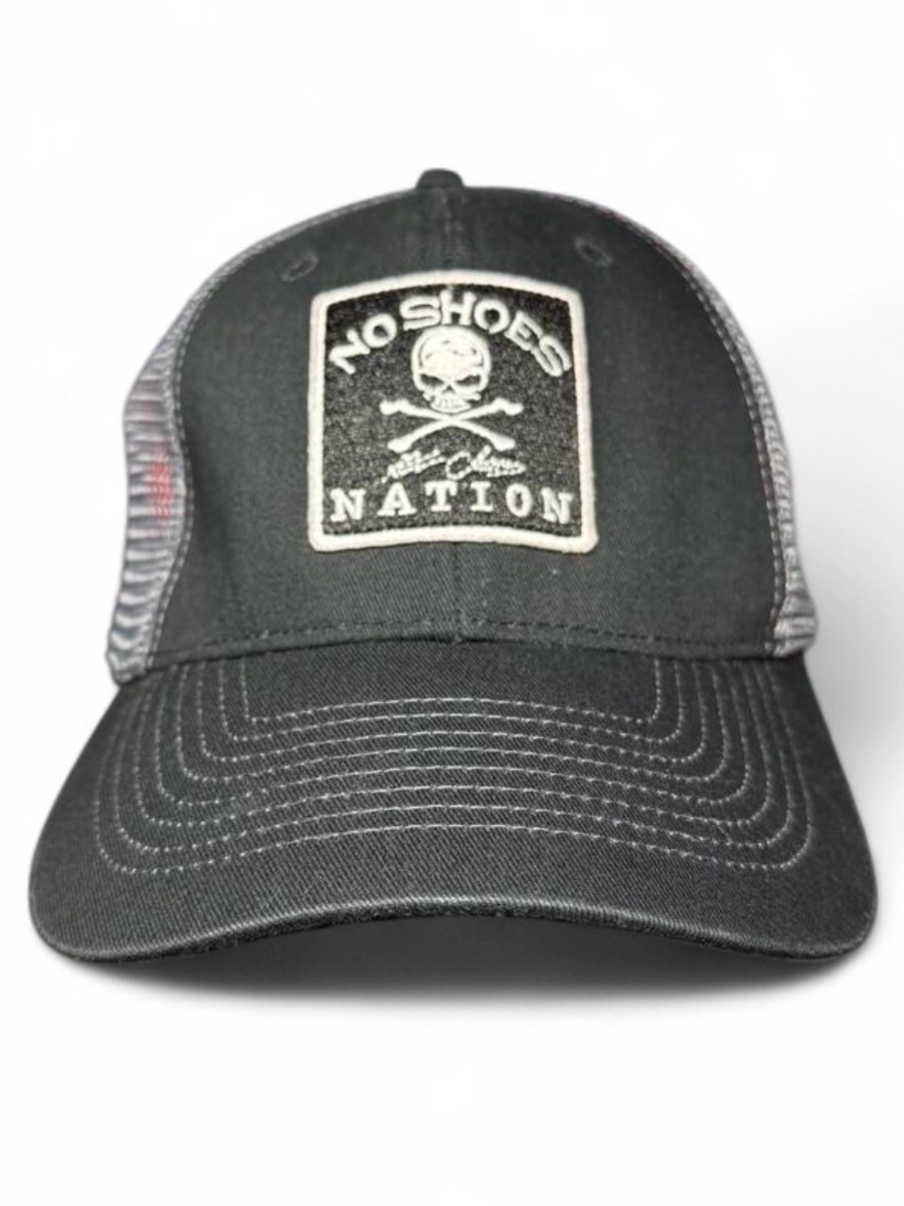 Kenny Chesney NO SHOES NATION Trucker Hat Black Gray Mesh Skull Patch Adjustable